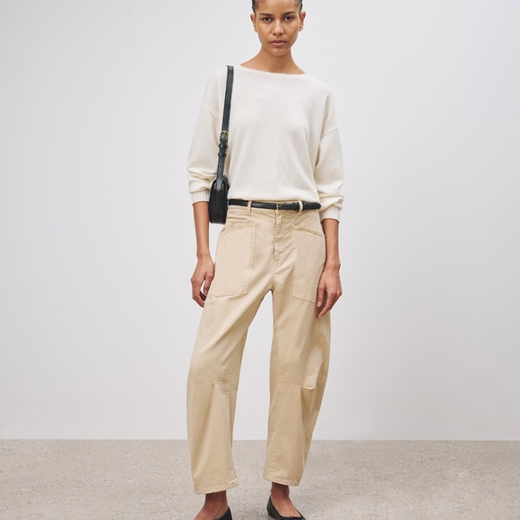 Nili Lotan Shon Pant sandstone Bow Leg Carpenter 8 tan - Picture 3 of 10